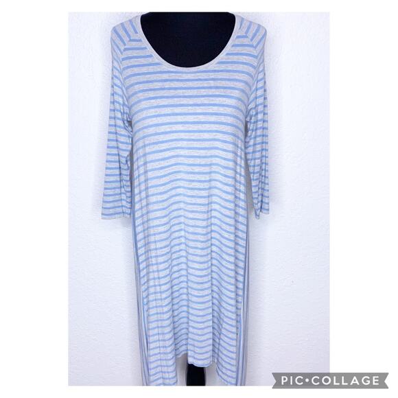 Matilda Jane light gray and blue striped asymmetrical hem dress size Large - Picture 1 of 13